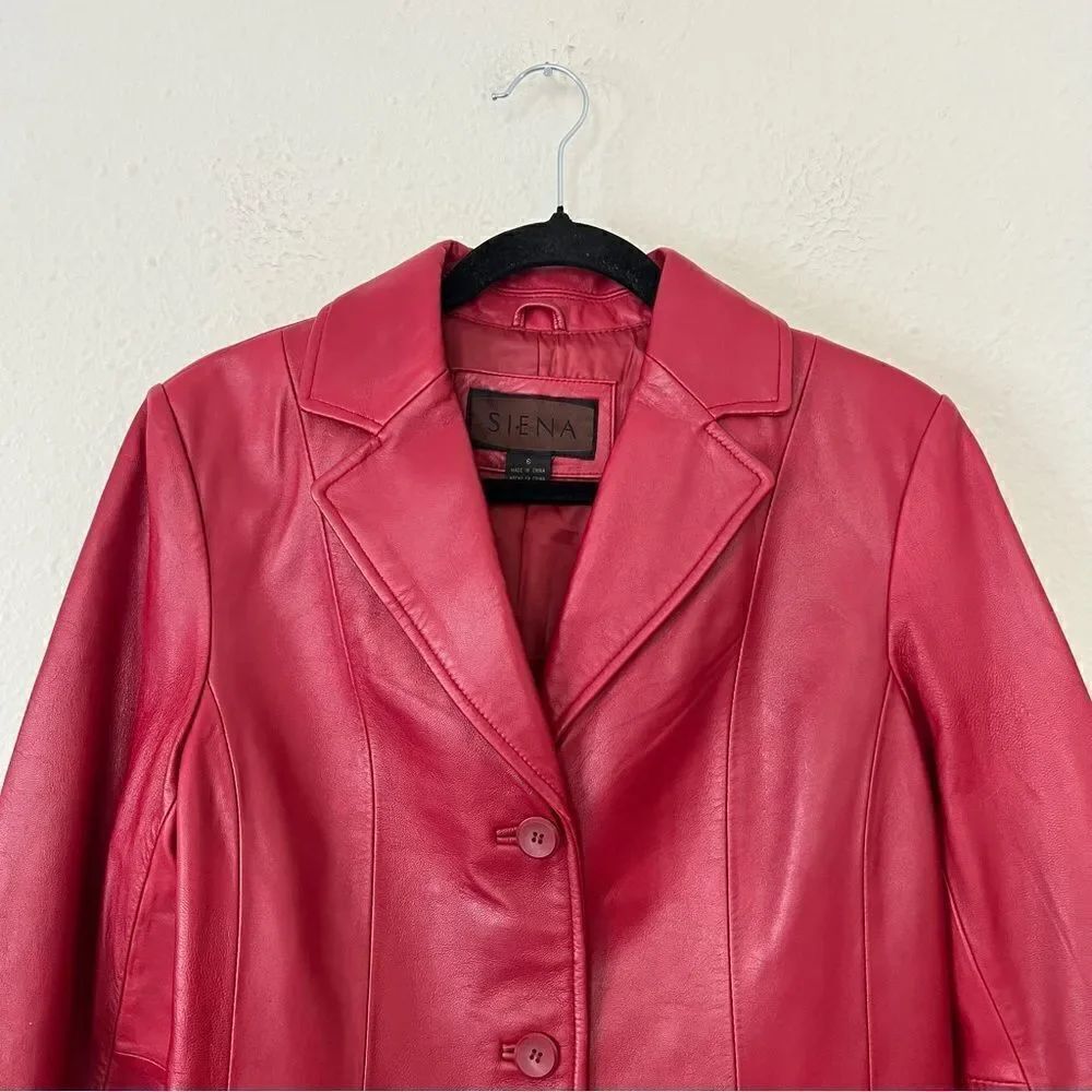 SIENA 100% Leather Red Blazer Jacket| Size 6 - Picture 3 of 14